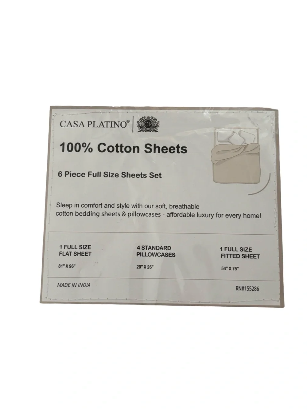 Casa Platino Blue & Cream White Floral 100% Cotton 6 Piece Full Size Sheet Set
